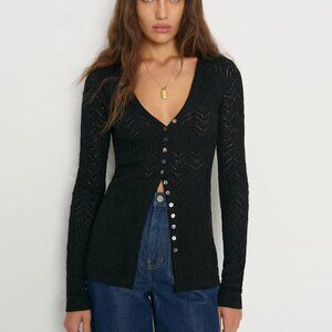 Reformation Sutton Regenerative Merino Open Knit Sweater Black